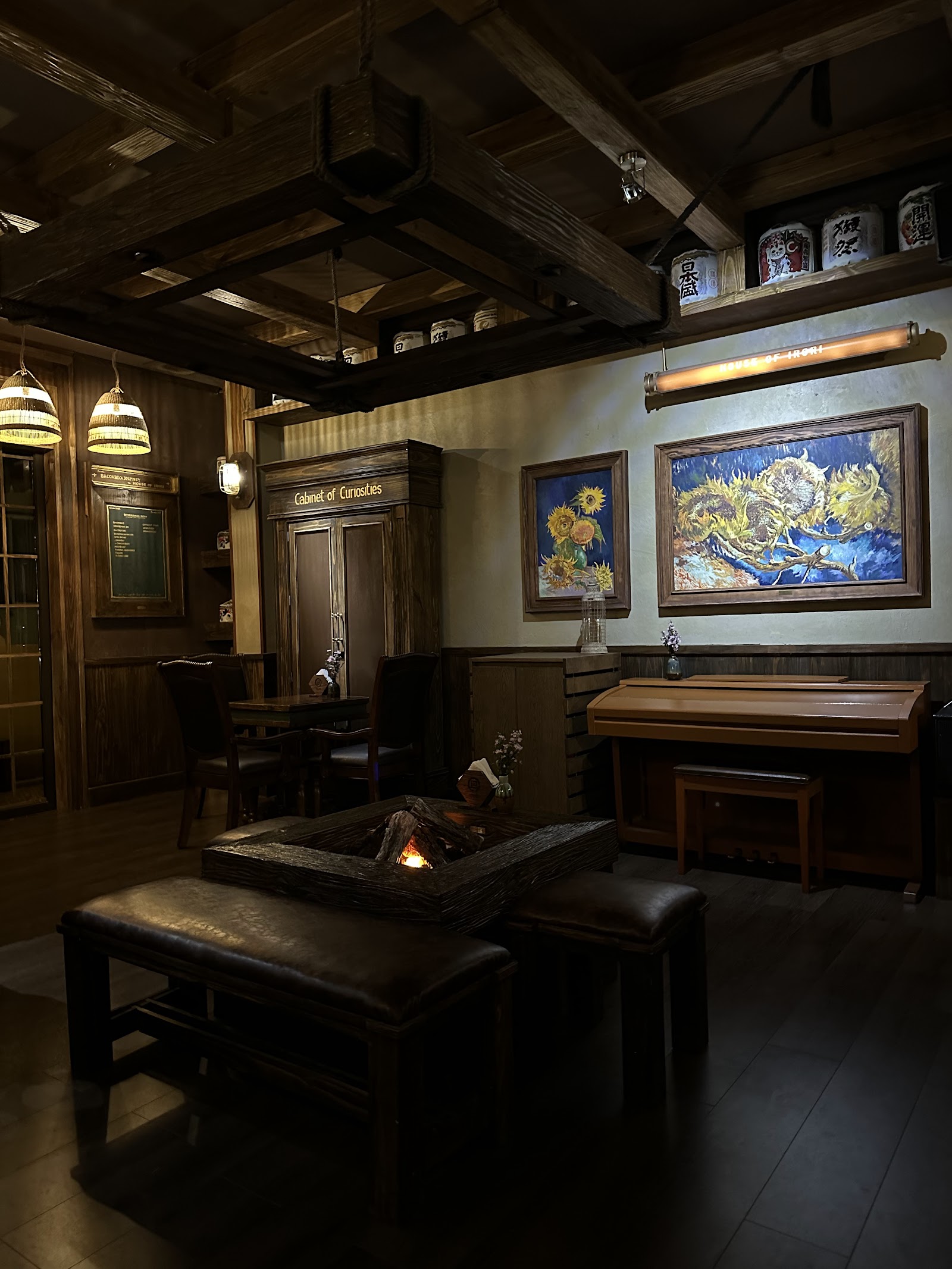 The irori hearth and the piano at House of Irori