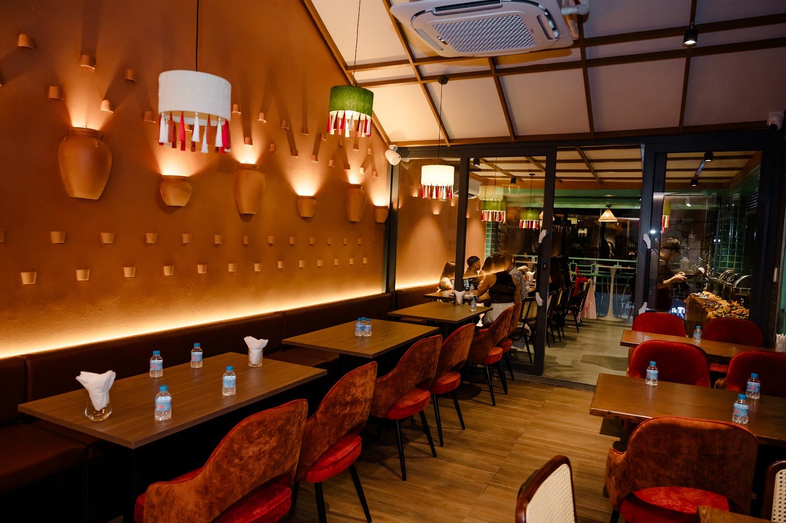 Dining room with terracotta walls