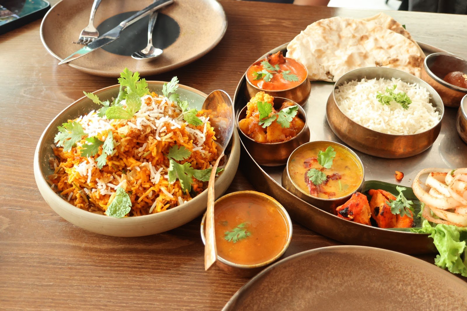 Indian thali curry spread