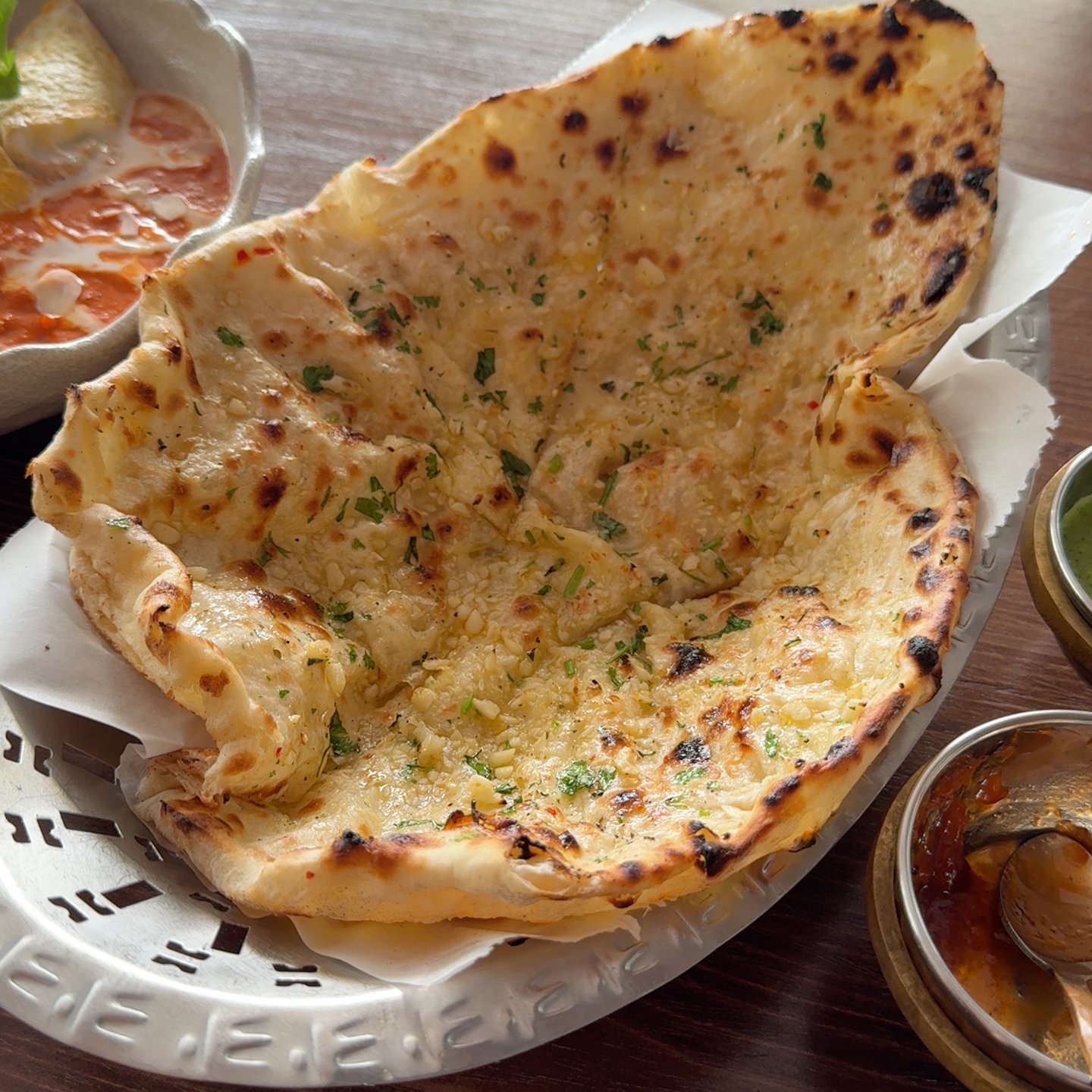 Garlic naan bread close-up
