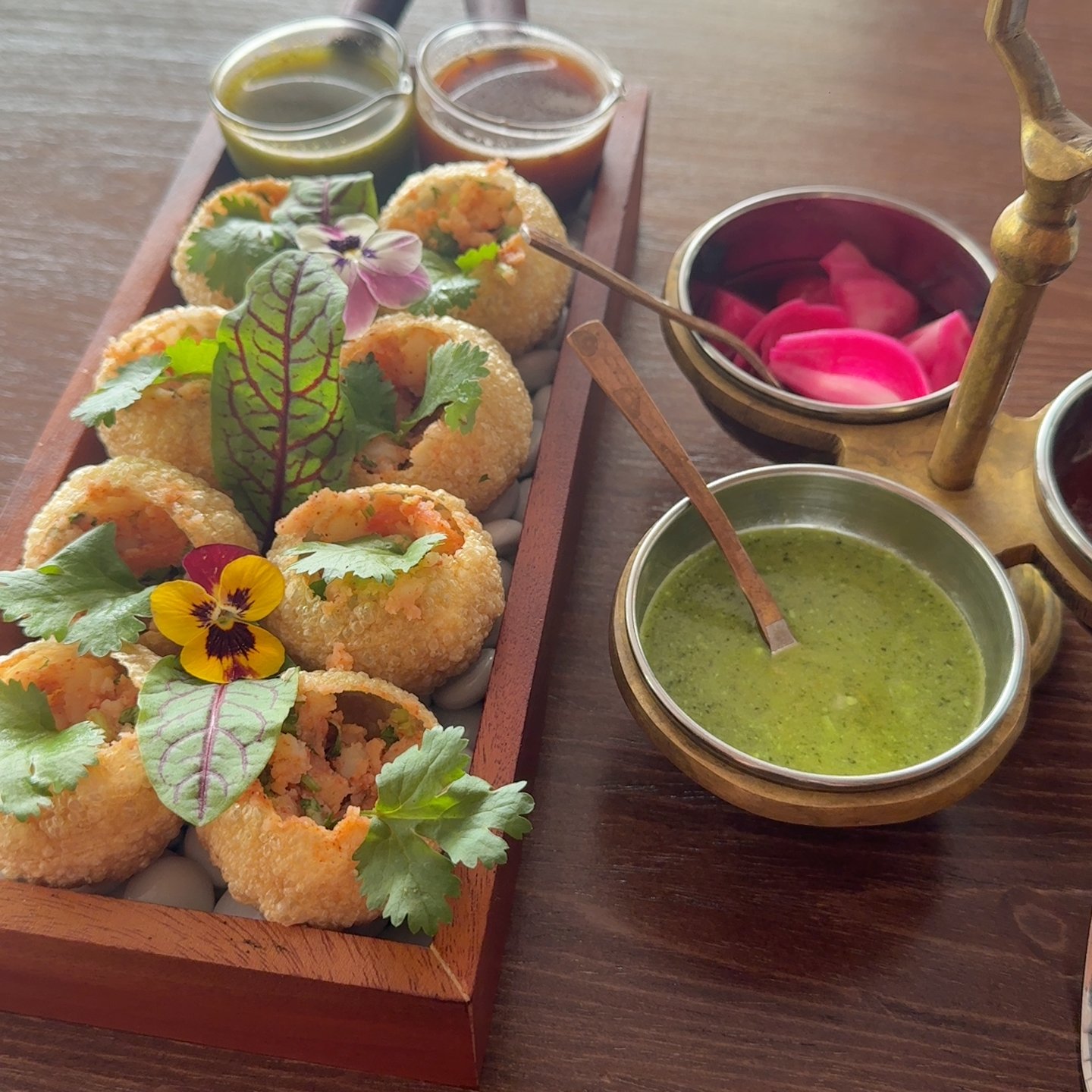 Pani puri with chutneys