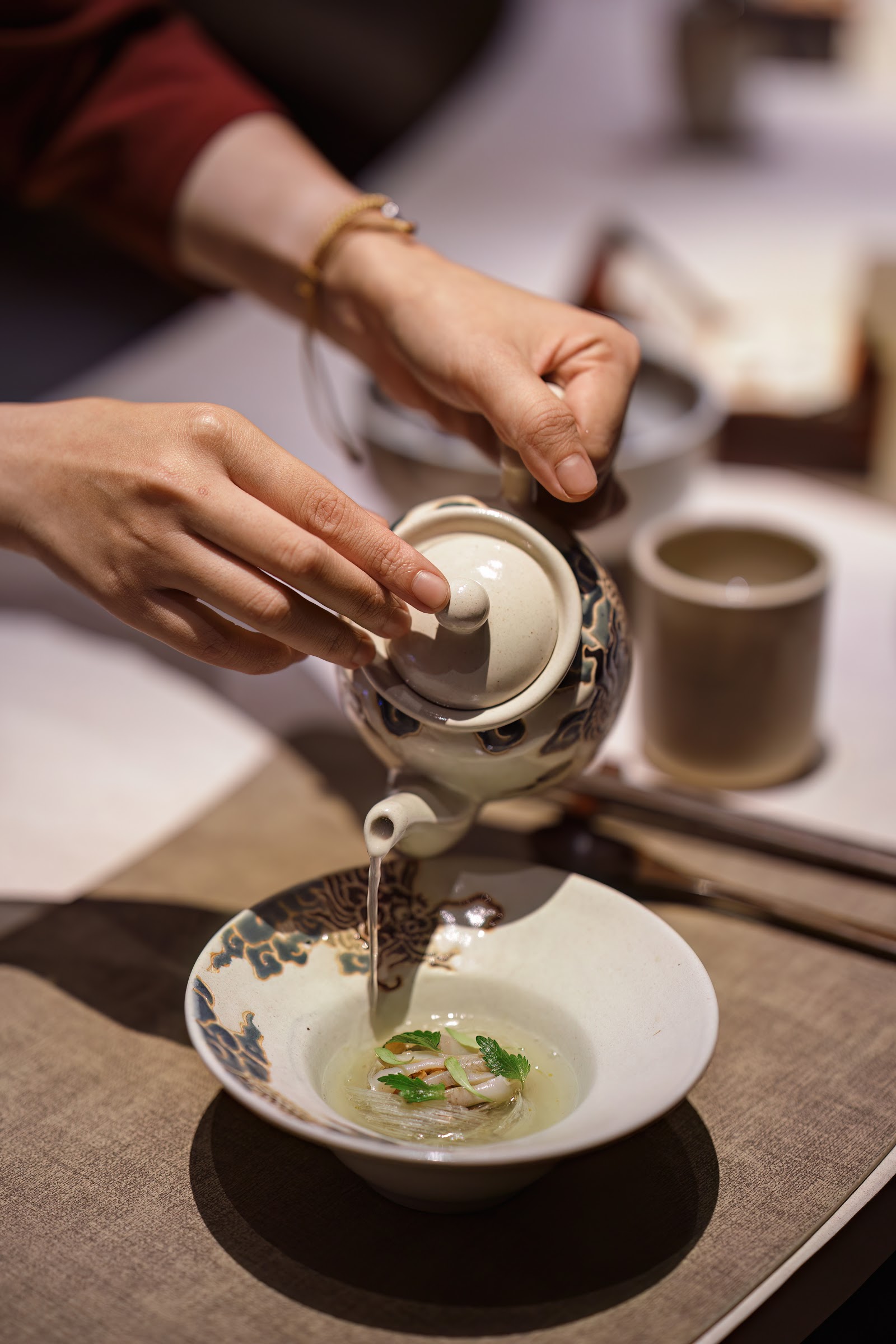 Broth poured at the table