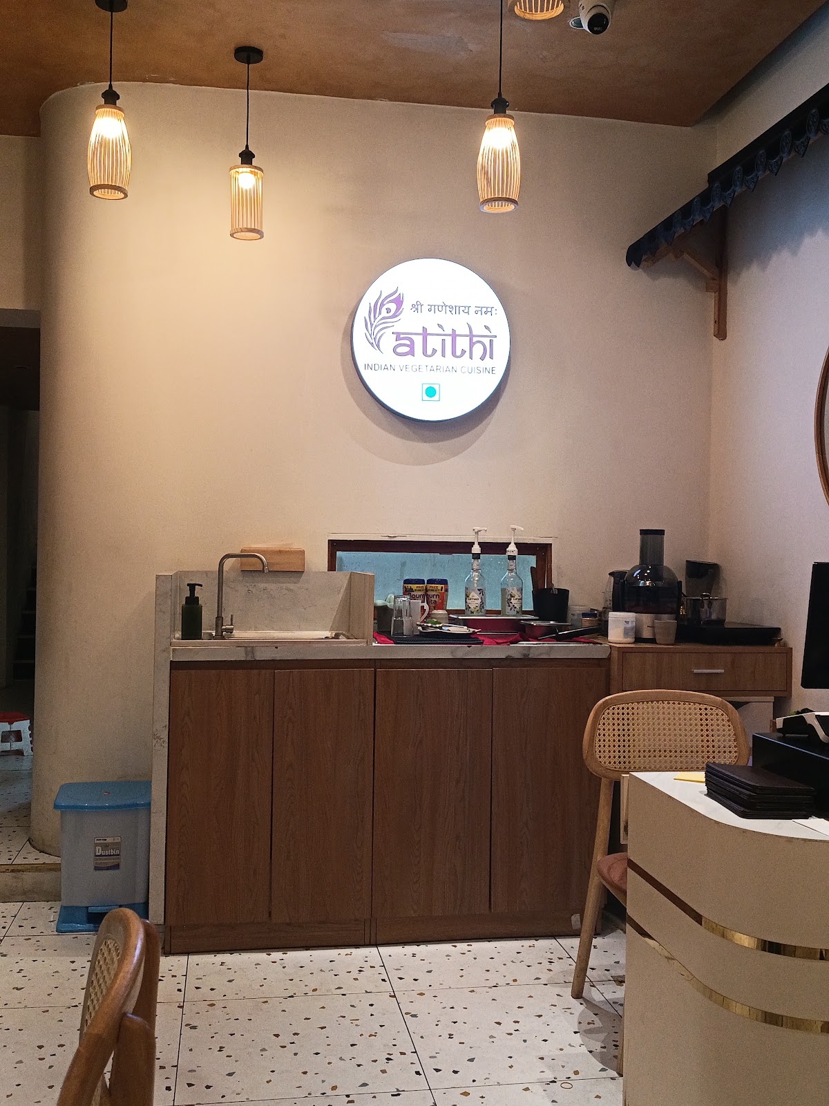 Entrance counter zone and the round backlit logo