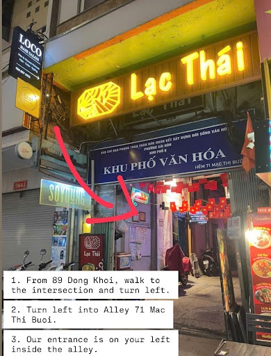 Alley entrance at night, directions overlay