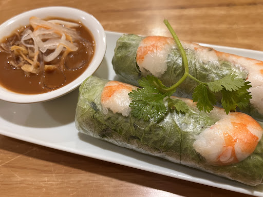 Shrimp spring rolls with peanut dipping sauce