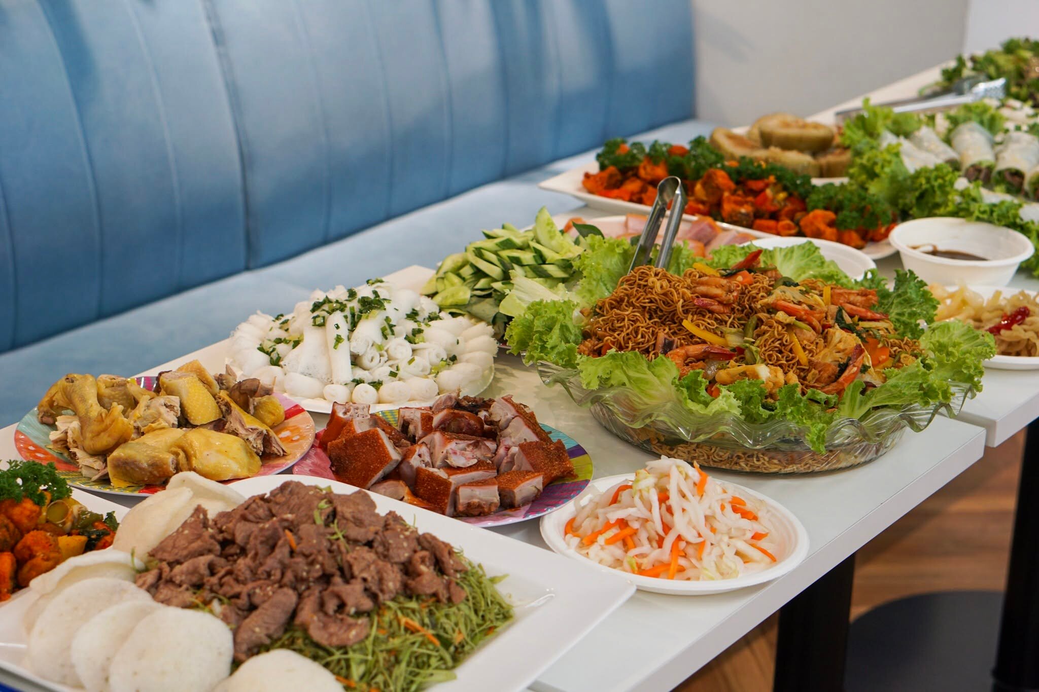 A family-style feast table