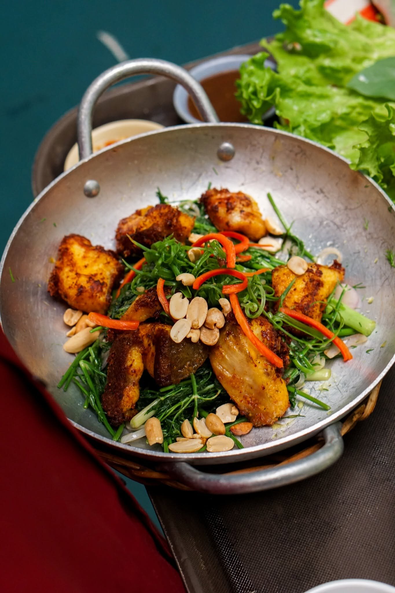 Crispy fish with wild greens