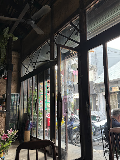 View through glass doors to the alley